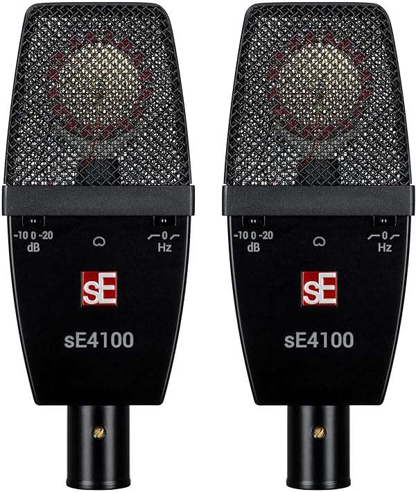 SE ELECTRONICS sE4100 Large Diaphragm Condenser Microphone with Gold Capsule, Cardioid Pickup Pattern, Pads & Low-Cut Filters & Shockmount - Professional Studio Recording Microphone (Matched Pair) - Image 1