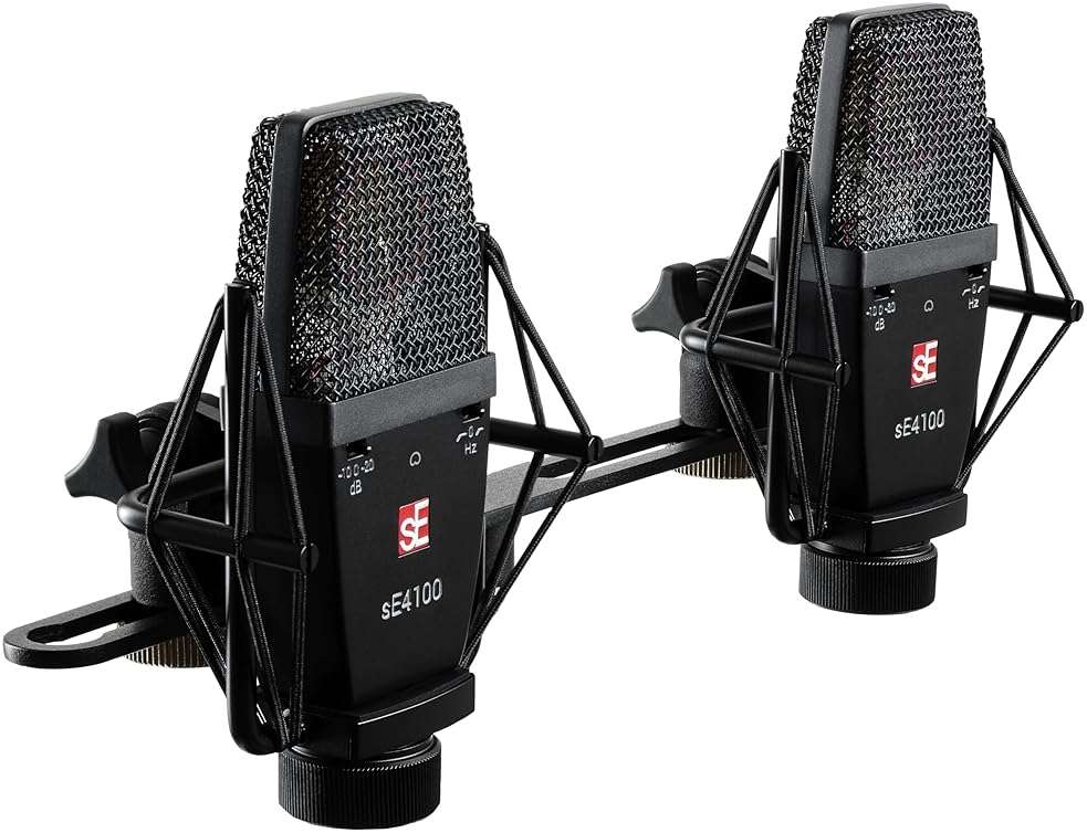 SE ELECTRONICS sE4100 Large Diaphragm Condenser Microphone with Gold Capsule, Cardioid Pickup Pattern, Pads & Low-Cut Filters & Shockmount - Professional Studio Recording Microphone (Matched Pair) - Image 2