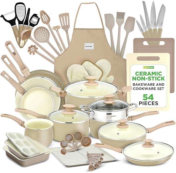 Nutrichef 54-Piece Marble Non-Stick Cookware and Bakeware Set, Professional Home Kitchen Collection with Multi-Sized Pots and Pans Set, and Heat-Resistant Tools - Image 1