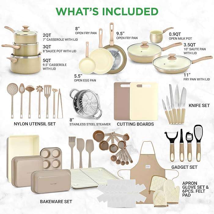 Nutrichef 54-Piece Marble Non-Stick Cookware and Bakeware Set, Professional Home Kitchen Collection with Multi-Sized Pots and Pans Set, and Heat-Resistant Tools - Image 3