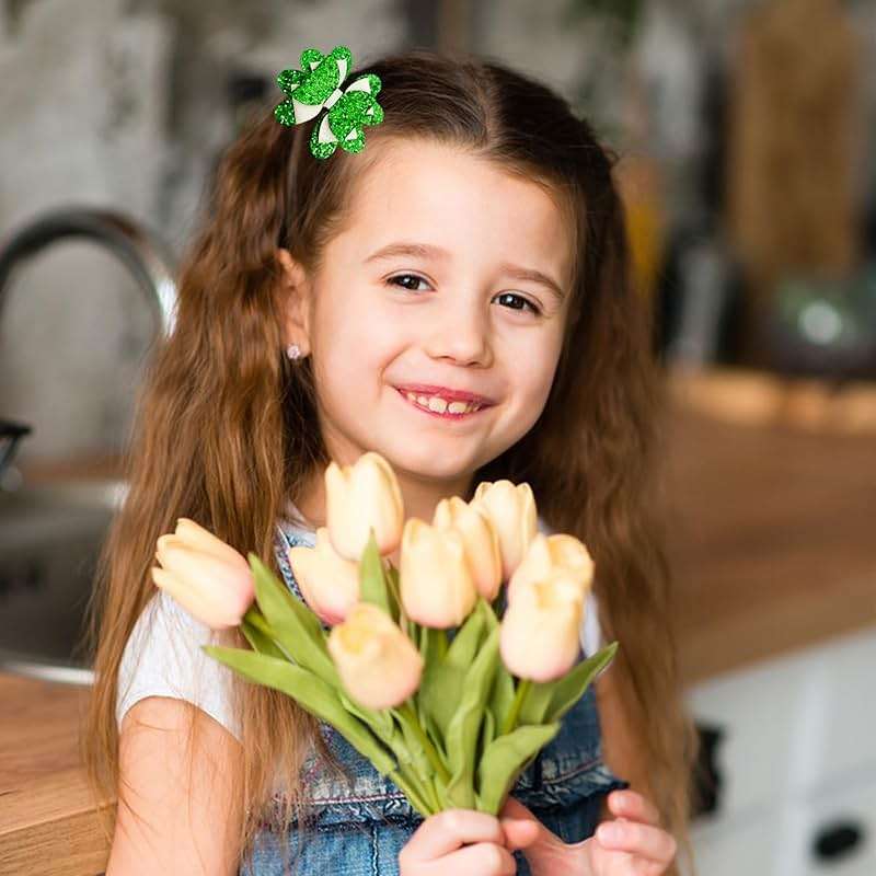 4 Pcs St. Patricks Day Hair Bow Clips Glitter Sequin Shamrock Unicorn Bow Clips Leather Hair Bows Alligator Barrettes St Patrick Hair Accessories for Kids Toddlers Girls - Image 3