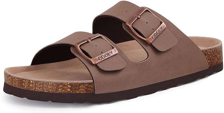 ODOLY Unisex Cork Footbed Slide Sandal, Arch Support Summer Outdoor Sandals with Adjustable Buckle for Women and Men - Image 1