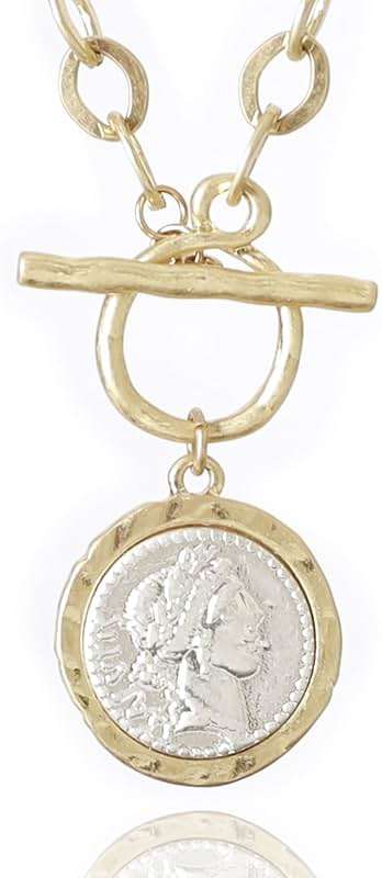 Cmarts Antique Gold Plated Roman Coin Necklace for Women 18 Inch Chain Pendant Necklace Birthday Anniversary Jewelry Gift for Women - Image 1