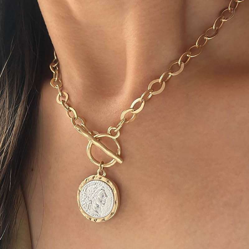 Cmarts Antique Gold Plated Roman Coin Necklace for Women 18 Inch Chain Pendant Necklace Birthday Anniversary Jewelry Gift for Women - Image 2