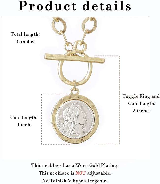 Cmarts Antique Gold Plated Roman Coin Necklace for Women 18 Inch Chain Pendant Necklace Birthday Anniversary Jewelry Gift for Women - Image 3