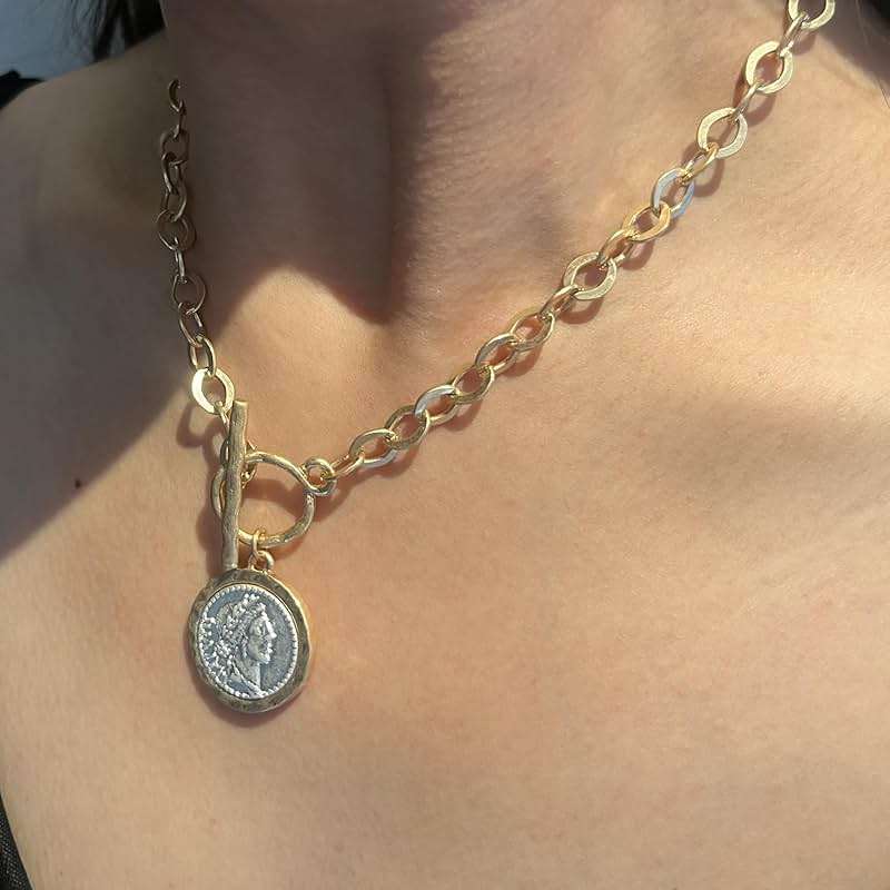 Cmarts Antique Gold Plated Roman Coin Necklace for Women 18 Inch Chain Pendant Necklace Birthday Anniversary Jewelry Gift for Women - Image 4