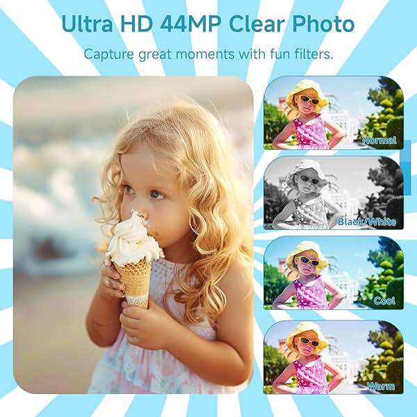 SMARTKLIK Digital Camera for Teens, FHD 4K 44MP with 64GB SD Card, 16X Digital Zoom, Compact Point Shoot Camera Blue - Image 4