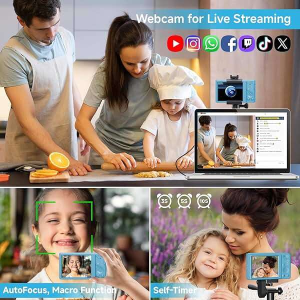 SMARTKLIK Digital Camera for Teens, FHD 4K 44MP with 64GB SD Card, 16X Digital Zoom, Compact Point Shoot Camera Blue - Image 5