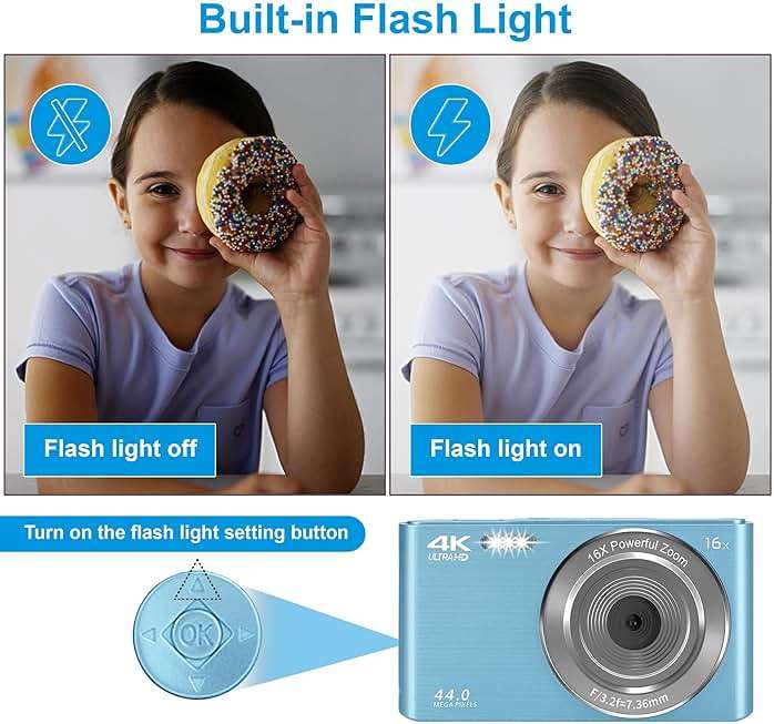 SMARTKLIK Digital Camera for Teens, FHD 4K 44MP with 64GB SD Card, 16X Digital Zoom, Compact Point Shoot Camera Blue - Image 7