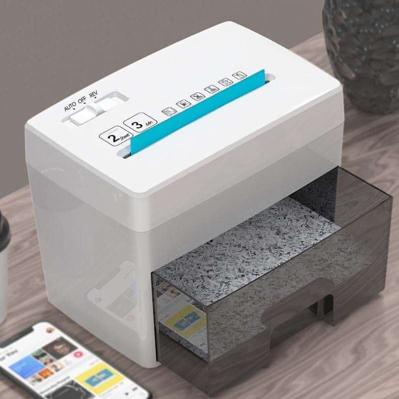 Micro Cut Paper Shredder for Home Office - Mini Electric Desktop Shredder with Cross-Cut, Confidential Document Security for Private/Individual Offices, White & Space-Saving - Image 5