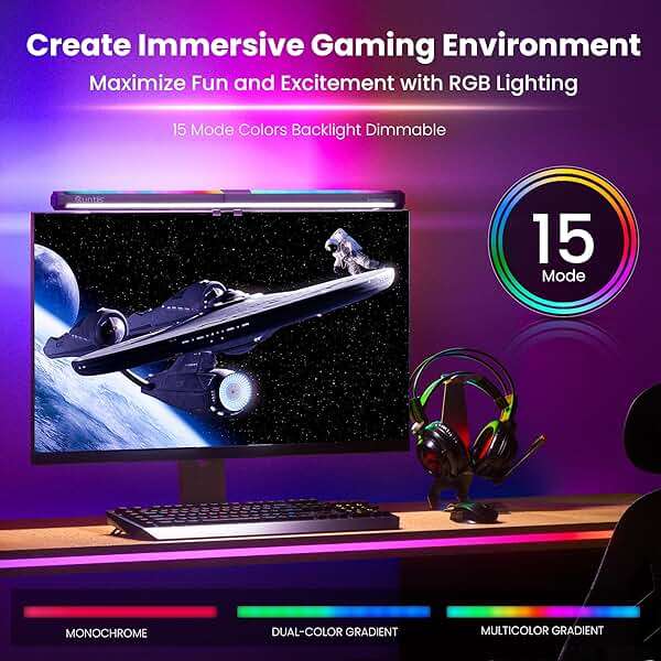 Quntis Monitor Light RGB PRO Backlight, Eye-Care Dual Light Computer Light Bar Gaming Office Desk Lamp, 15 Modes Dimmable Backlight, 3 Color Temperature Adjustable Brightness, Ra95 Screen Light Bar - Image 6