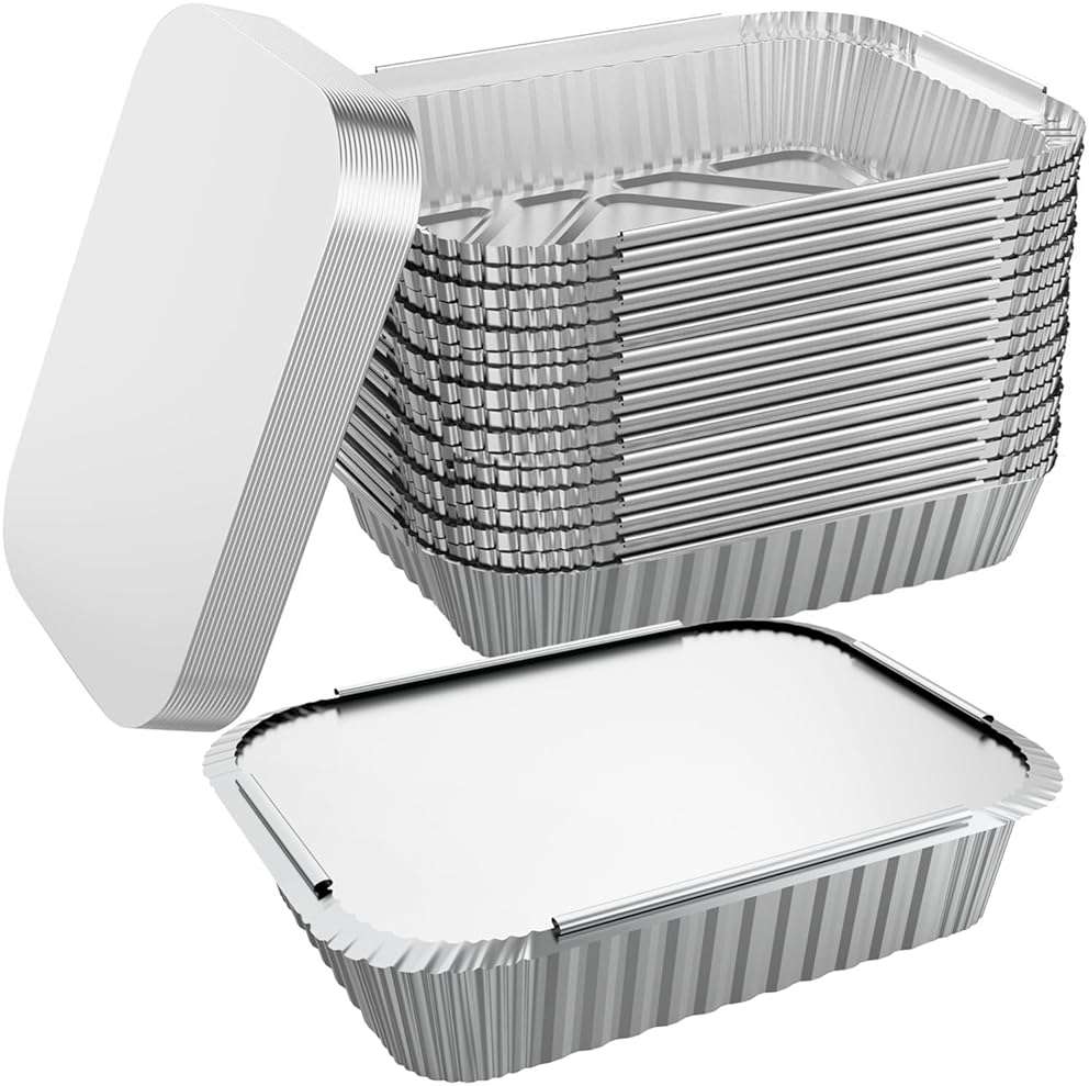 WANBAO 50 PACK 8.3"x6.2" Disposable Tin Foil Pans with Lids 2.25LB Aluminum Pans To Go Containers for Cooking, Baking, Catering Party Meal Prep, Take Out, Freeze - Image 1