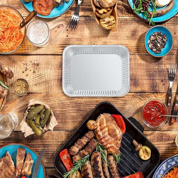 WANBAO 50 PACK 8.3"x6.2" Disposable Tin Foil Pans with Lids 2.25LB Aluminum Pans To Go Containers for Cooking, Baking, Catering Party Meal Prep, Take Out, Freeze - Image 2