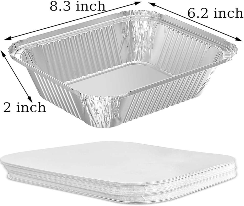 WANBAO 50 PACK 8.3"x6.2" Disposable Tin Foil Pans with Lids 2.25LB Aluminum Pans To Go Containers for Cooking, Baking, Catering Party Meal Prep, Take Out, Freeze - Image 3