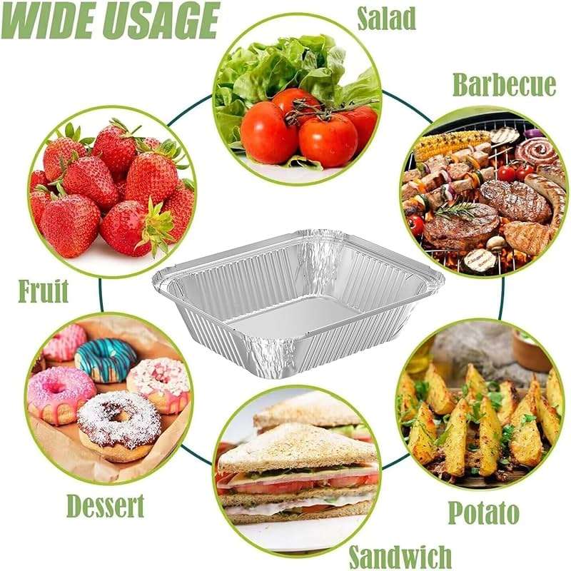 WANBAO 50 PACK 8.3"x6.2" Disposable Tin Foil Pans with Lids 2.25LB Aluminum Pans To Go Containers for Cooking, Baking, Catering Party Meal Prep, Take Out, Freeze - Image 4