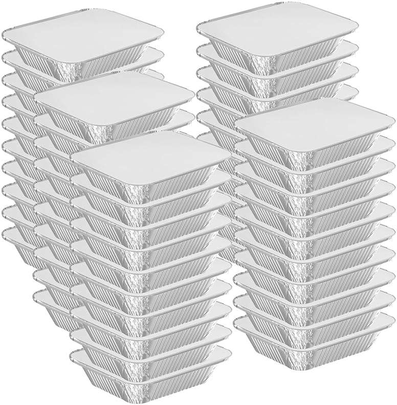 WANBAO 50 PACK 8.3"x6.2" Disposable Tin Foil Pans with Lids 2.25LB Aluminum Pans To Go Containers for Cooking, Baking, Catering Party Meal Prep, Take Out, Freeze - Image 5