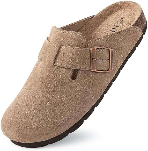 IIITHREE Women's Suede Clogs Cork Footbed Clogs for Women Soft Leather Adjustable Buckle Slip-on Potato Shoes Sandals - Image 1