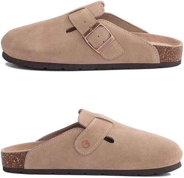 IIITHREE Women's Suede Clogs Cork Footbed Clogs for Women Soft Leather Adjustable Buckle Slip-on Potato Shoes Sandals - Image 3