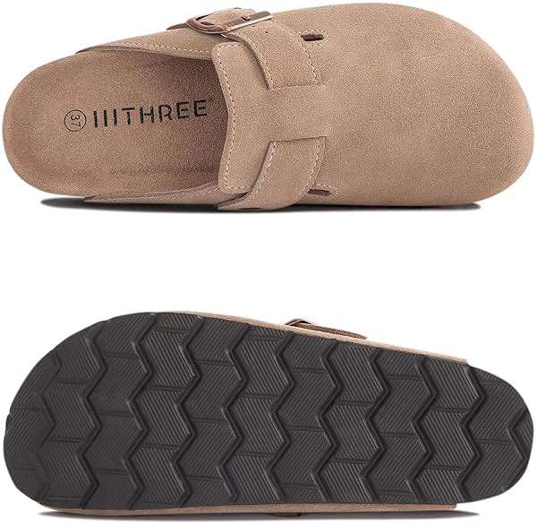 IIITHREE Women's Suede Clogs Cork Footbed Clogs for Women Soft Leather Adjustable Buckle Slip-on Potato Shoes Sandals - Image 4