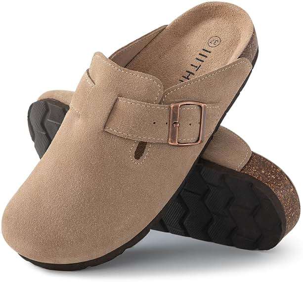 IIITHREE Women's Suede Clogs Cork Footbed Clogs for Women Soft Leather Adjustable Buckle Slip-on Potato Shoes Sandals - Image 7