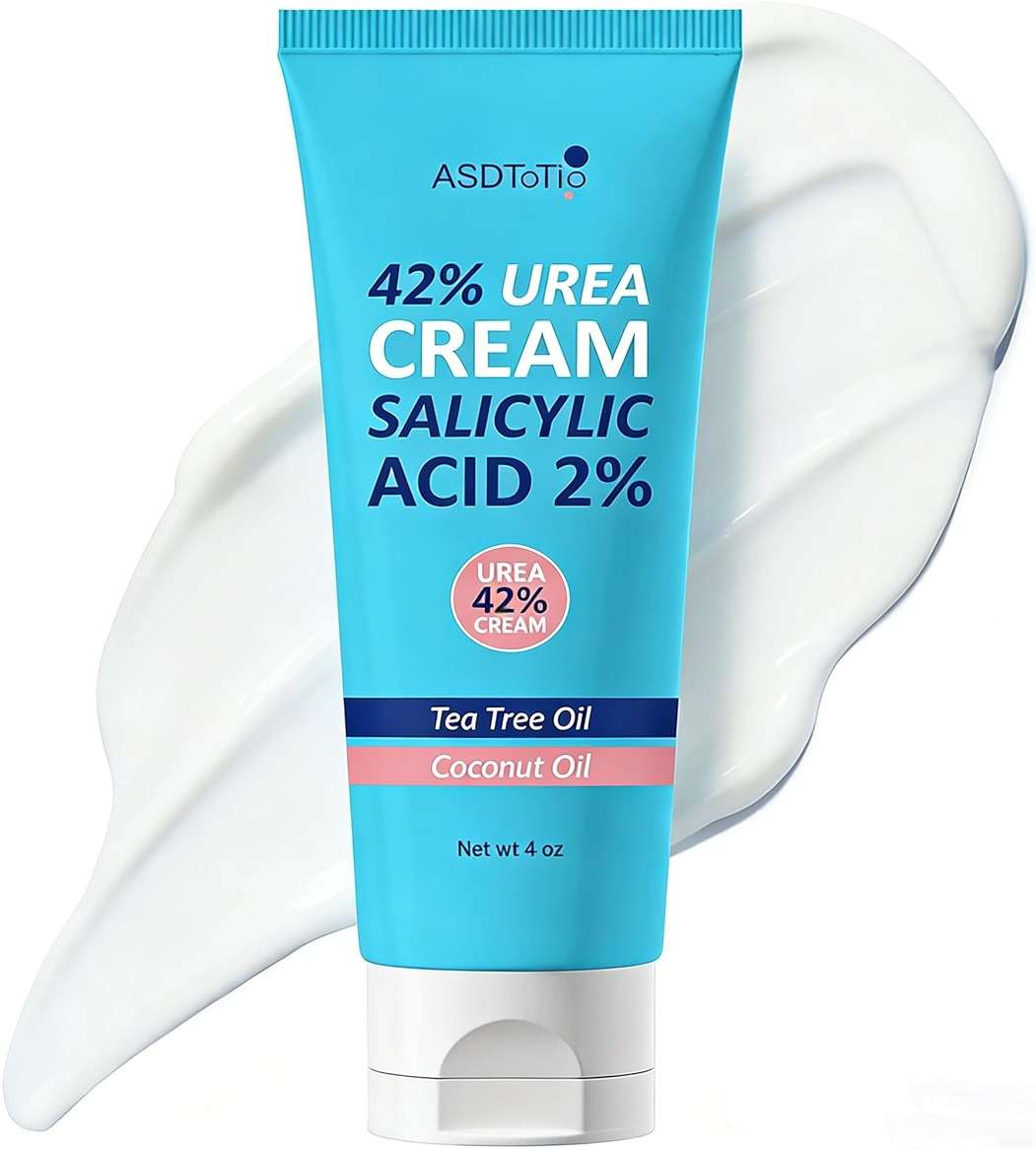 ASDToTio Urea Cream 42% - Foot Care for Dry Cracked Heels, Foot Lotion - With 2% Salicylic Acid, Tea Tree Oil, Shea Butter, Aloe Vera - For Feet, Hands, Heels, Elbows, Knees and More - 4 oz - Image 1