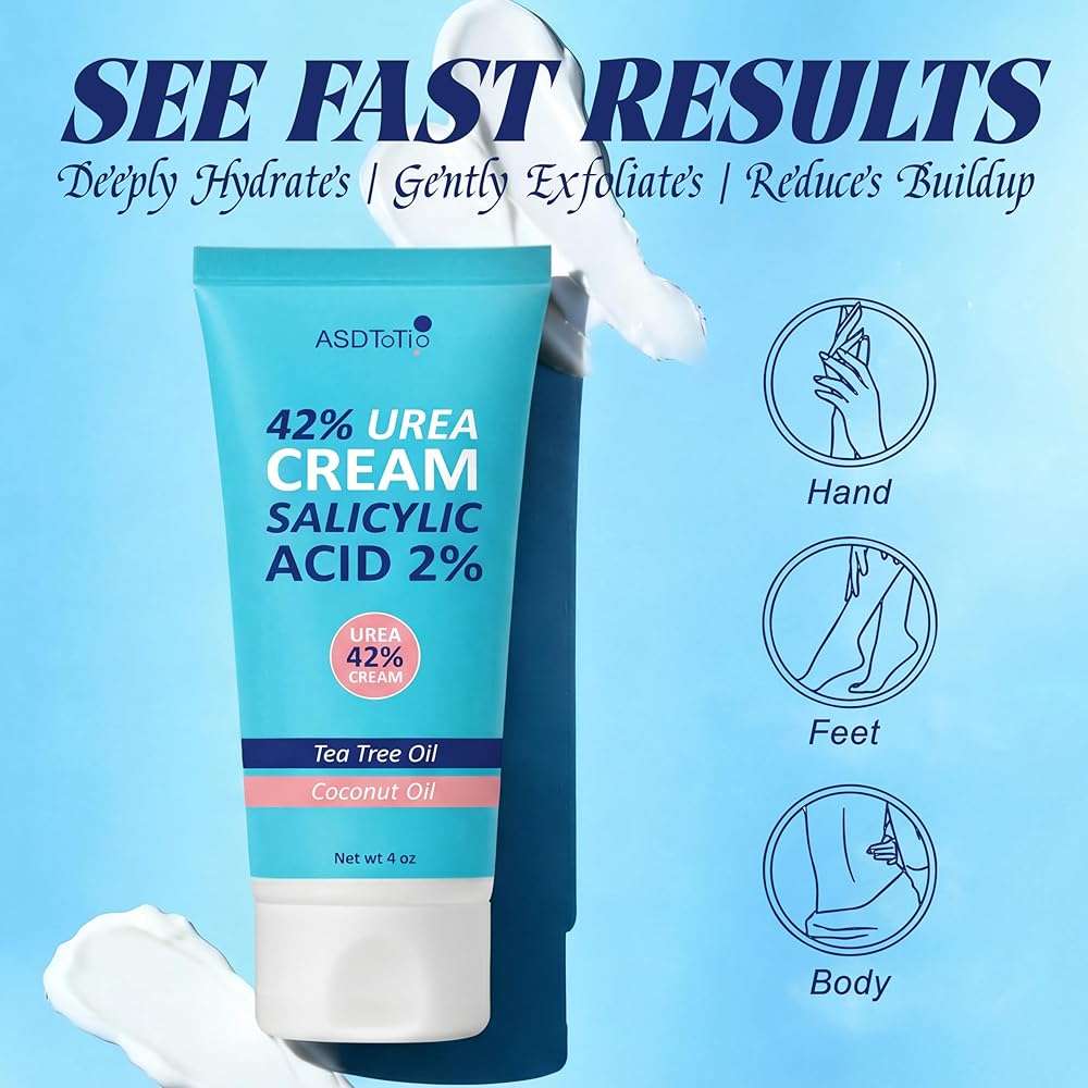 ASDToTio Urea Cream 42% - Foot Care for Dry Cracked Heels, Foot Lotion - With 2% Salicylic Acid, Tea Tree Oil, Shea Butter, Aloe Vera - For Feet, Hands, Heels, Elbows, Knees and More - 4 oz - Image 3