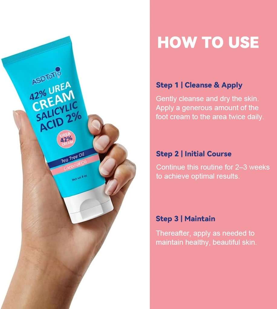 ASDToTio Urea Cream 42% - Foot Care for Dry Cracked Heels, Foot Lotion - With 2% Salicylic Acid, Tea Tree Oil, Shea Butter, Aloe Vera - For Feet, Hands, Heels, Elbows, Knees and More - 4 oz - Image 4
