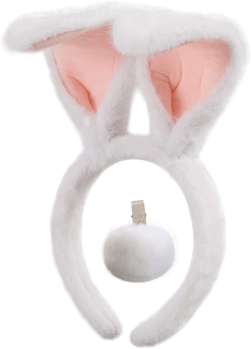 CHEU Easter Bunny Headband and Pom Pom tail set for rabbit costume (white) - Image 1