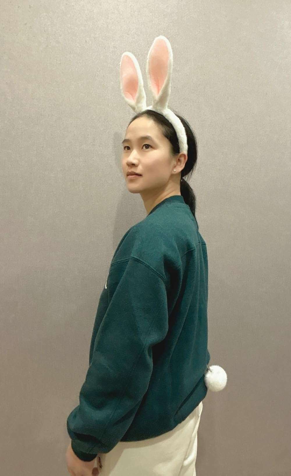 CHEU Easter Bunny Headband and Pom Pom tail set for rabbit costume (white) - Image 2