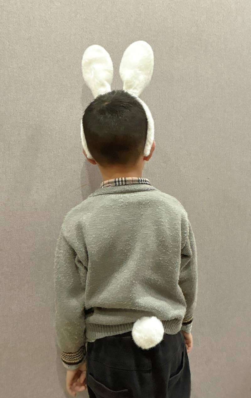 CHEU Easter Bunny Headband and Pom Pom tail set for rabbit costume (white) - Image 4