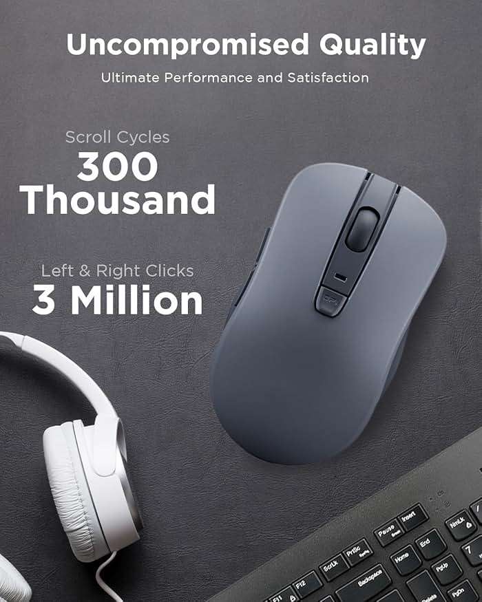 Lenovo Bluetooth Silent Mouse (WL300) - 5 Button Computer Mouse with Silent Left & Right Click – Sculpted Grip, Microsoft Swift Pair, Up to 1600 DPI (Grey) - Image 3
