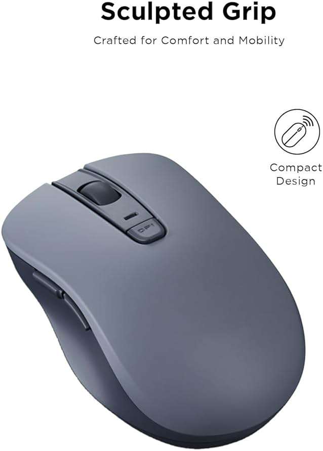 Lenovo Bluetooth Silent Mouse (WL300) - 5 Button Computer Mouse with Silent Left & Right Click – Sculpted Grip, Microsoft Swift Pair, Up to 1600 DPI (Grey) - Image 4