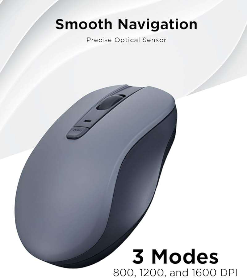 Lenovo Bluetooth Silent Mouse (WL300) - 5 Button Computer Mouse with Silent Left & Right Click – Sculpted Grip, Microsoft Swift Pair, Up to 1600 DPI (Grey) - Image 5