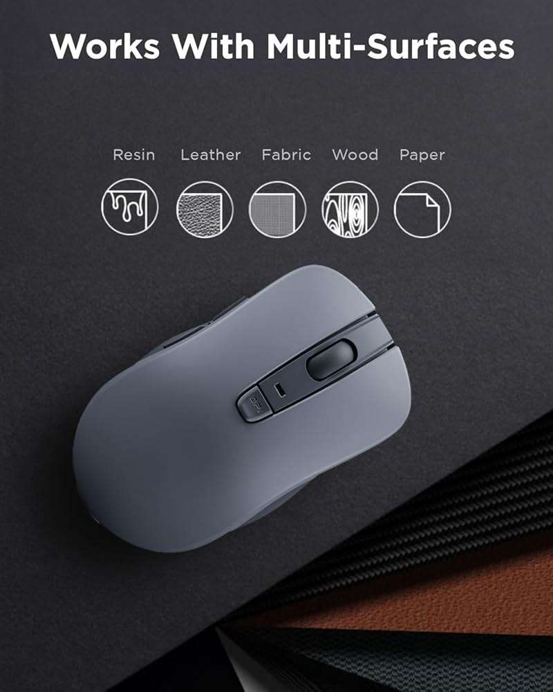 Lenovo Bluetooth Silent Mouse (WL300) - 5 Button Computer Mouse with Silent Left & Right Click – Sculpted Grip, Microsoft Swift Pair, Up to 1600 DPI (Grey) - Image 6