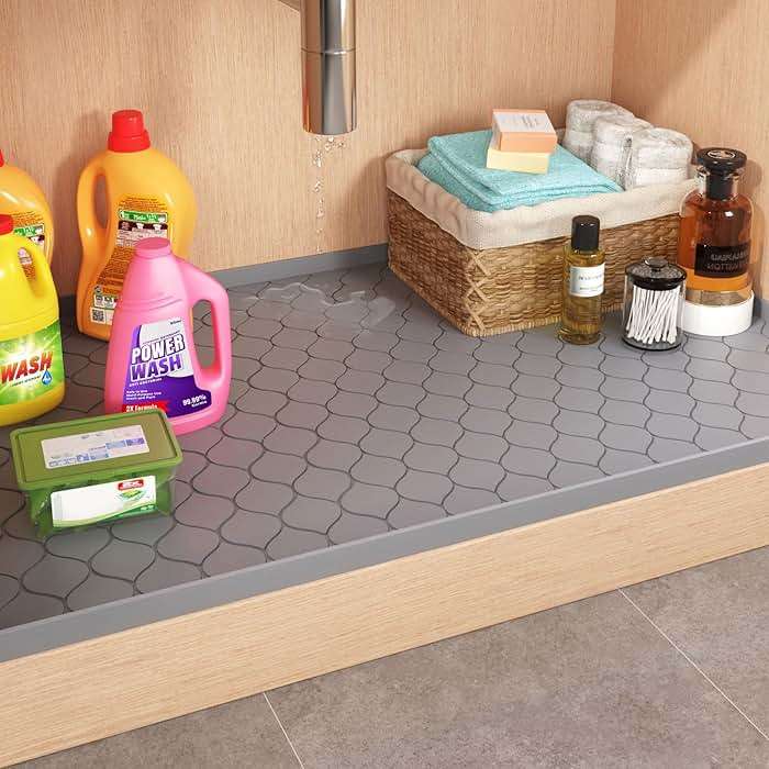 Winisok Silicone Under Sink Mat 34" x 22", Kitchen Essentials and Gadgets, Shelf Liner and Cabinet Protector, Home Organizers and Storage, Waterproof Bathroom Tray - Image 2