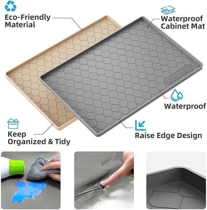 Winisok Silicone Under Sink Mat 34" x 22", Kitchen Essentials and Gadgets, Shelf Liner and Cabinet Protector, Home Organizers and Storage, Waterproof Bathroom Tray - Image 3