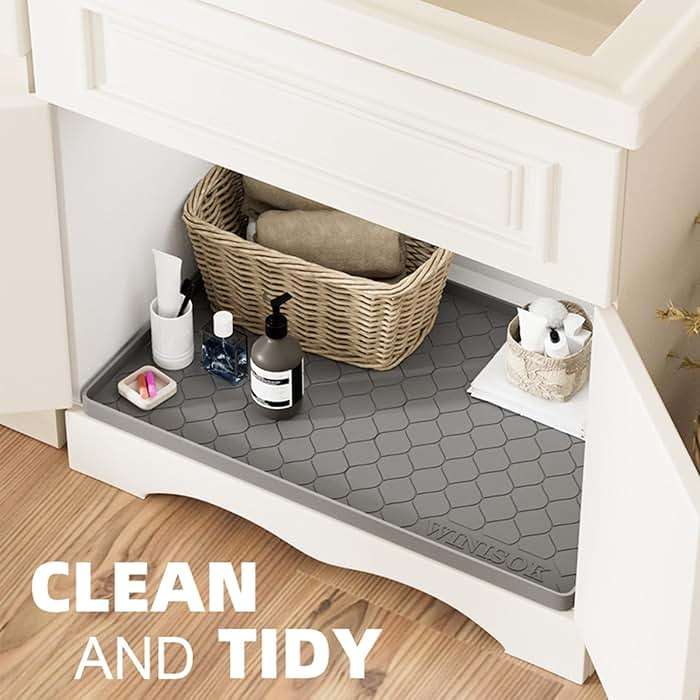 Winisok Silicone Under Sink Mat 34" x 22", Kitchen Essentials and Gadgets, Shelf Liner and Cabinet Protector, Home Organizers and Storage, Waterproof Bathroom Tray - Image 5