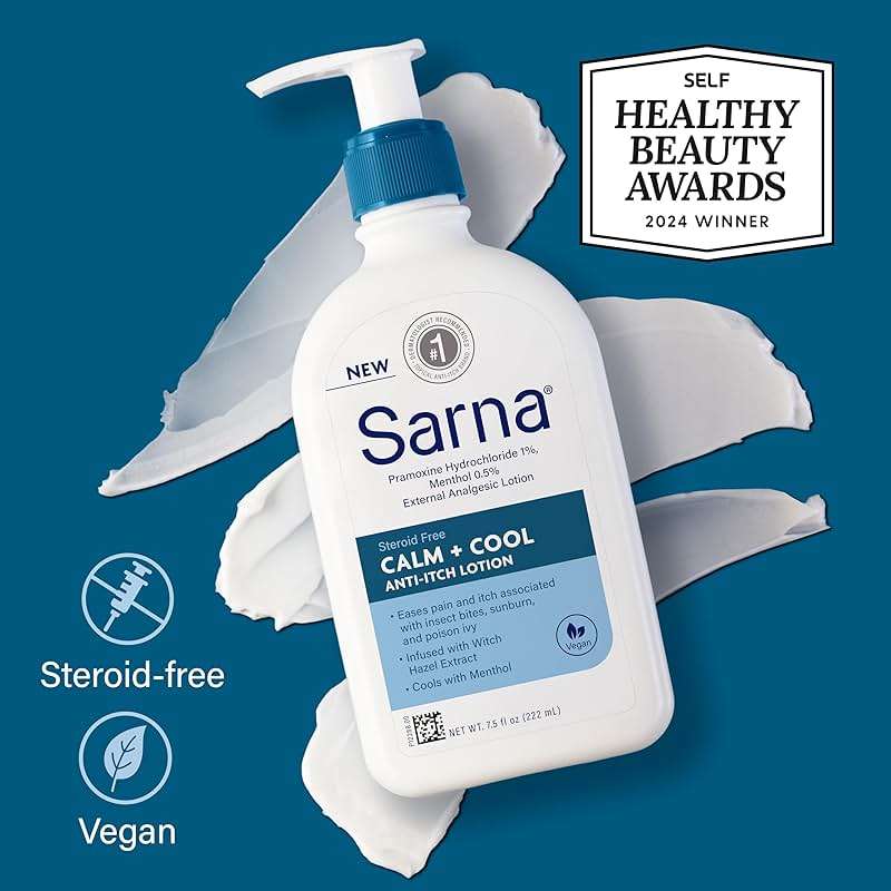 Sarna Calm and Cool Anti-Itch Lotion, Soothe and Relieve Pain and Itch from Insect Bites, Sunburn, Poison Ivy, Contains 1% Pramoxine Hydrochloride, 0.5% Menthol, Vegan, Steroid-Free, 7.5oz - Image 4
