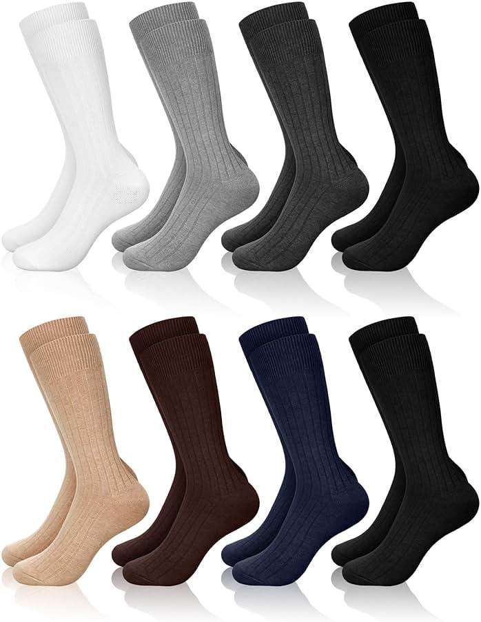 Croknit 8 Pairs Dress Socks for Men Bulk Cotton Crew Socks Business Casual Socks Gifts for Men Dad Grandpa - Image 1