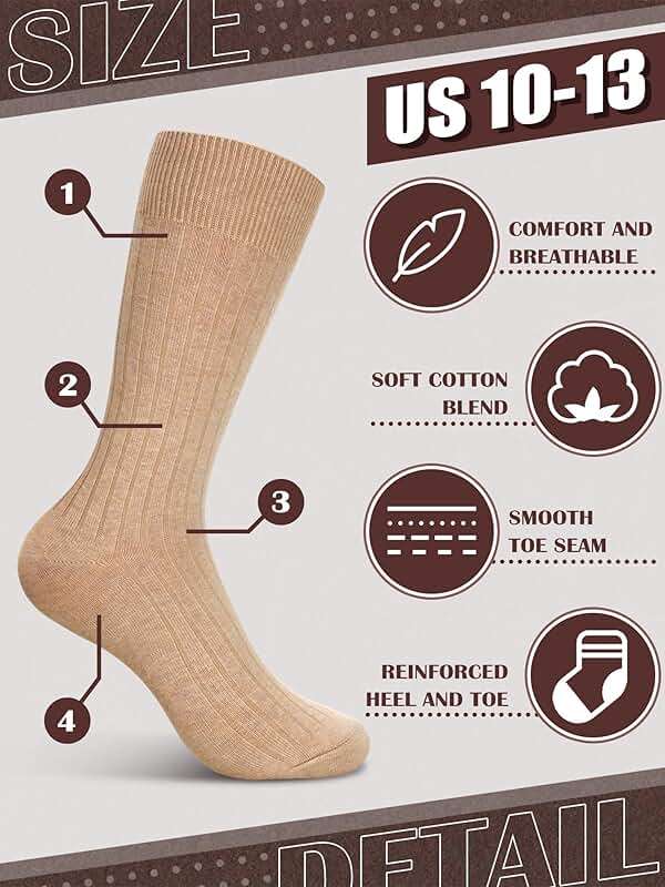 Croknit 8 Pairs Dress Socks for Men Bulk Cotton Crew Socks Business Casual Socks Gifts for Men Dad Grandpa - Image 2