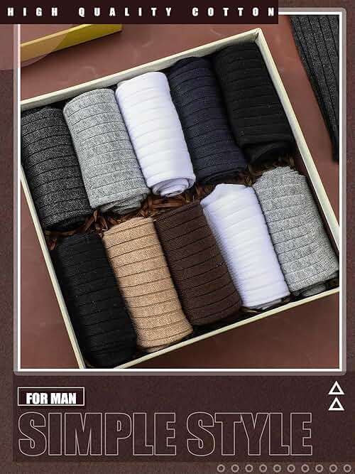 Croknit 8 Pairs Dress Socks for Men Bulk Cotton Crew Socks Business Casual Socks Gifts for Men Dad Grandpa - Image 3