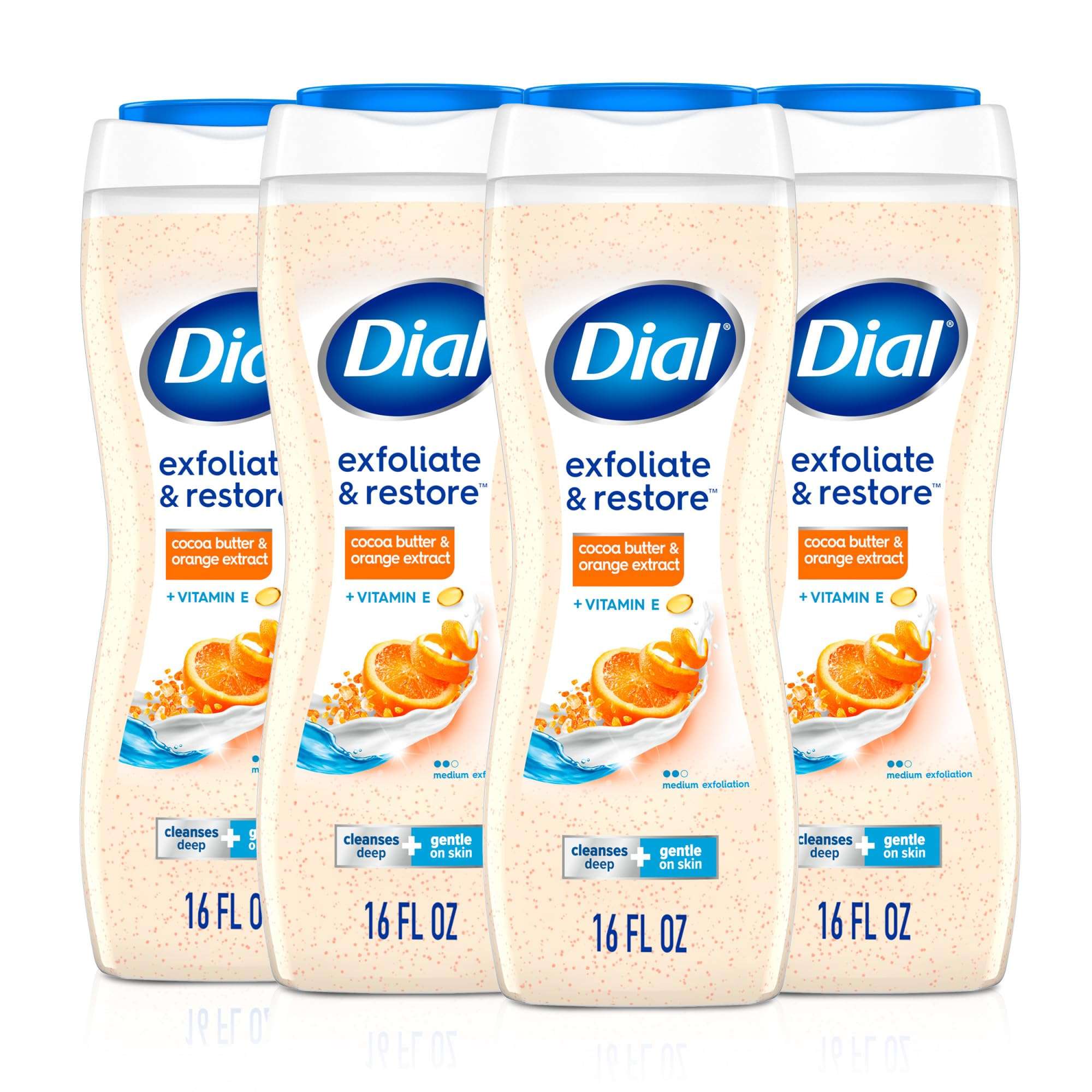 Dial Body Wash, Hydraclean Complex & Vitamin E, Gentle, Leaves Skin Feeling Nourished, Dermatologist-Tested, No Parabens & Sulfates, Cocoa Butter & Orange Extract, 16 Fl Oz (Pack of 4) - Image 1