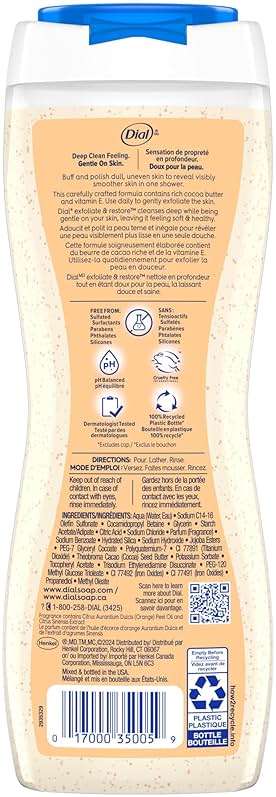 Dial Body Wash, Hydraclean Complex & Vitamin E, Gentle, Leaves Skin Feeling Nourished, Dermatologist-Tested, No Parabens & Sulfates, Cocoa Butter & Orange Extract, 16 Fl Oz (Pack of 4) - Image 6