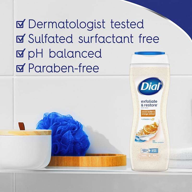 Dial Body Wash, Hydraclean Complex & Vitamin E, Gentle, Leaves Skin Feeling Nourished, Dermatologist-Tested, No Parabens & Sulfates, Cocoa Butter & Orange Extract, 16 Fl Oz (Pack of 4) - Image 7
