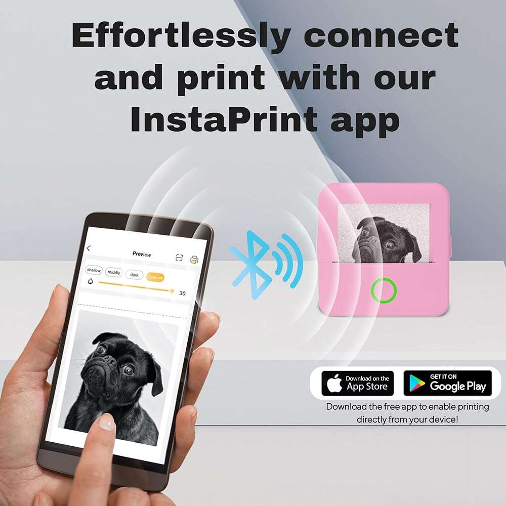 Core Innovations Mini Portable Thermal Printer, Bluetooth Wireless Inkless Printer with 3 Adhesive Rolls and 2 Non-Adhesive Rolls for iOS Monochrome Label, Note and Sticker Printer, 200 DPI, Pink - Image 6