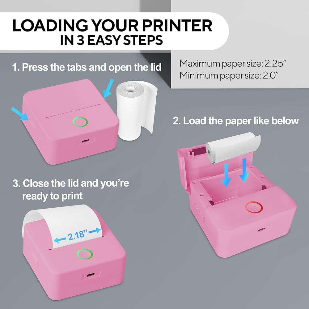 Core Innovations Mini Portable Thermal Printer, Bluetooth Wireless Inkless Printer with 3 Adhesive Rolls and 2 Non-Adhesive Rolls for iOS Monochrome Label, Note and Sticker Printer, 200 DPI, Pink - Image 7