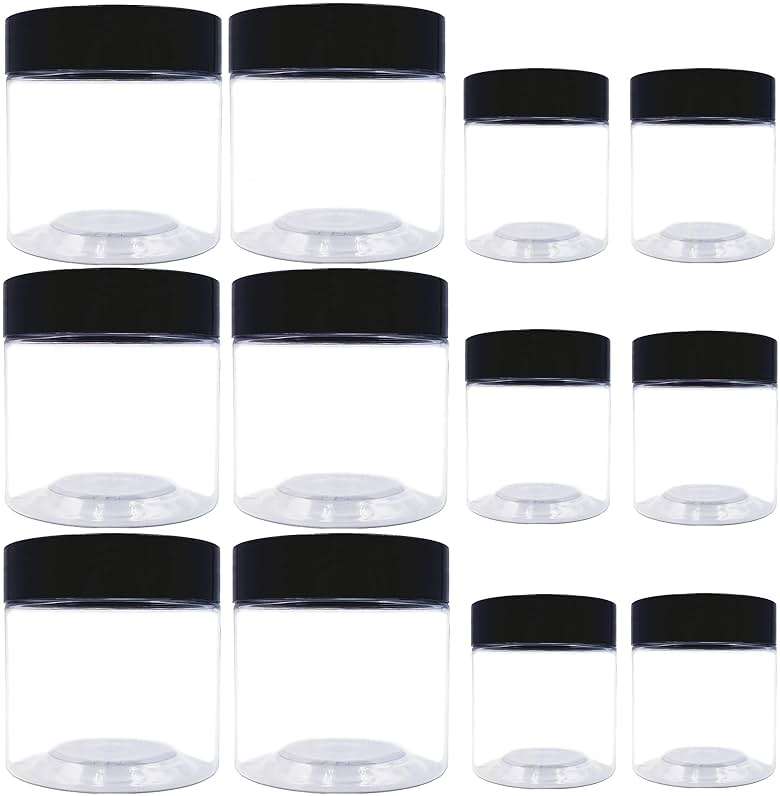 8 oz Plastic Containers with Lids and 4oz Small Containers (Set of 12) Plastic Jars with Lids Cosmetic Jar for Body Butter, Bath Salt, Slime and Beauty Product - Image 1