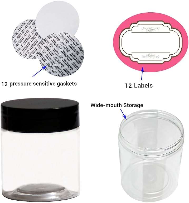 8 oz Plastic Containers with Lids and 4oz Small Containers (Set of 12) Plastic Jars with Lids Cosmetic Jar for Body Butter, Bath Salt, Slime and Beauty Product - Image 3