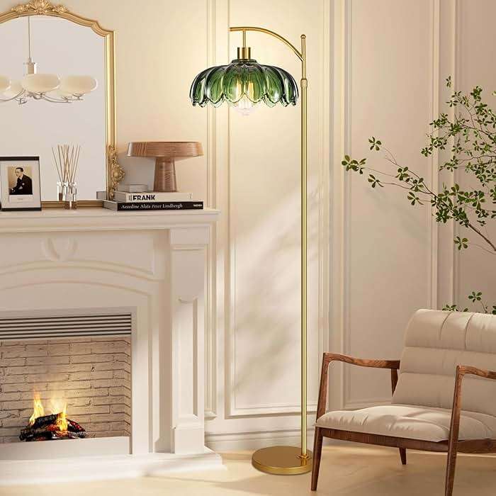 ILLMTW Gold Floor Lamp for Living Room,Bedroom,Mid Century Modern Standing Lamp with Remote,Dimmable Brass Tall Lamp Vintage Retro Green Glass Arc Floor Flower Floor Light Boho Bohemian - Image 7