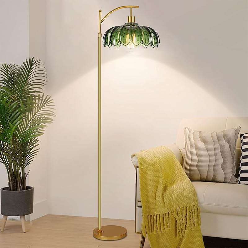 ILLMTW Gold Floor Lamp for Living Room,Bedroom,Mid Century Modern Standing Lamp with Remote,Dimmable Brass Tall Lamp Vintage Retro Green Glass Arc Floor Flower Floor Light Boho Bohemian - Image 8